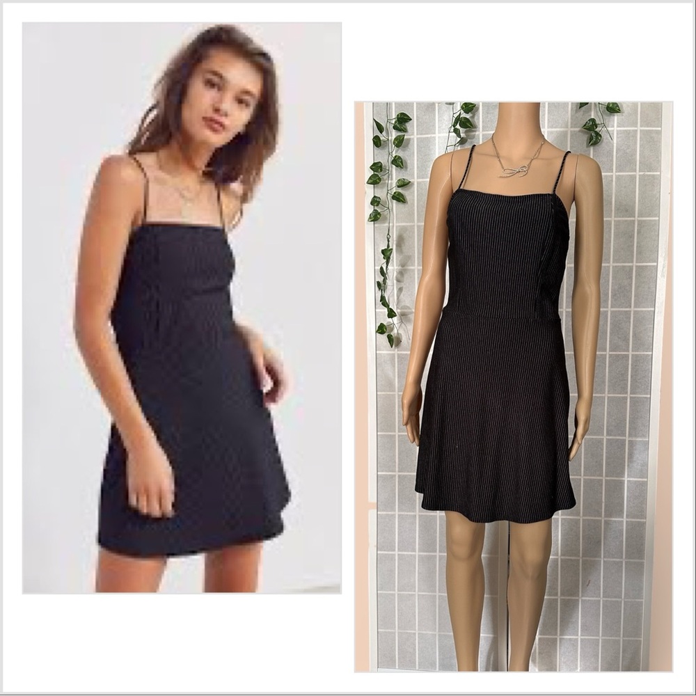 Silence+ Noise Elegant Black Striped Skater Mini Dress